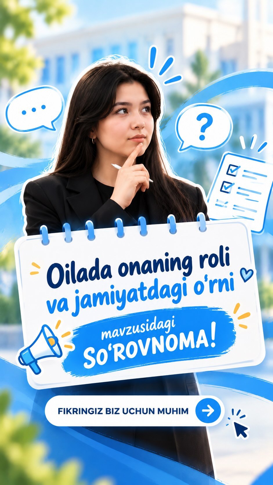 Oilada onaning roli va jamiyatdagi o‘rni: so‘rovnoma videosi